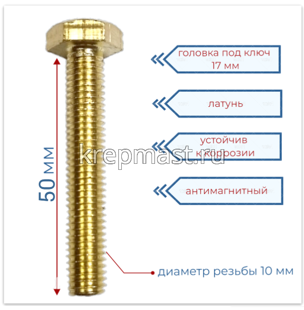 Болт 10х50 DIN 933 латунь