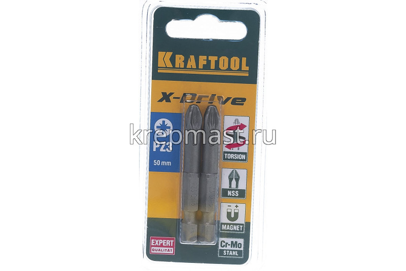 Бита PZ 3 х 50 KRAFTOOL кованная, тип хвостовика Е 1/4