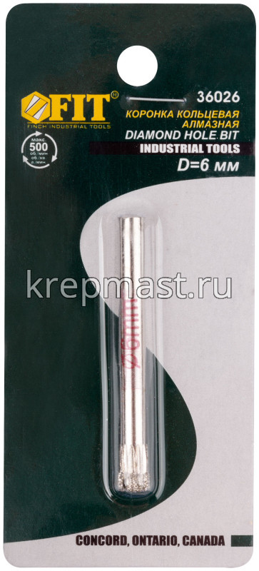 Коронка п/СТЕКЛУ алмазная 6мм стекло, керам.плитка