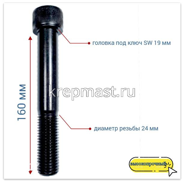 Винт с внутр.шестигранником 24 х 160 черный кл.пр.12,9 н/р DIN 912