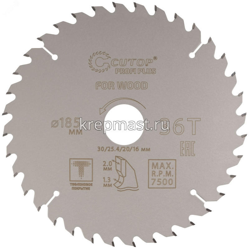 Диск пильный дерево 185х 36х30/25,4/20/16 CUTOP