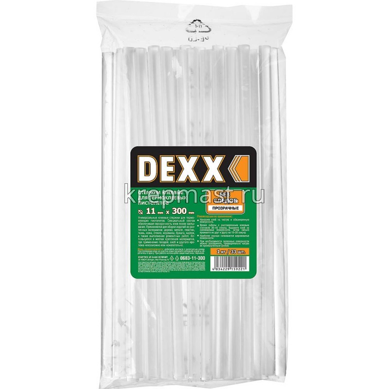 Клеевые стержни DEXX диаметр 11х300, прозрачный, (1кг)